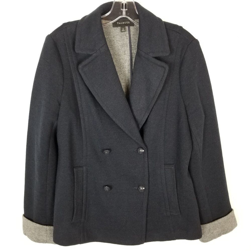 Talbots Women Wool Blend Knit Cardigan Jacket Size 12 Gray